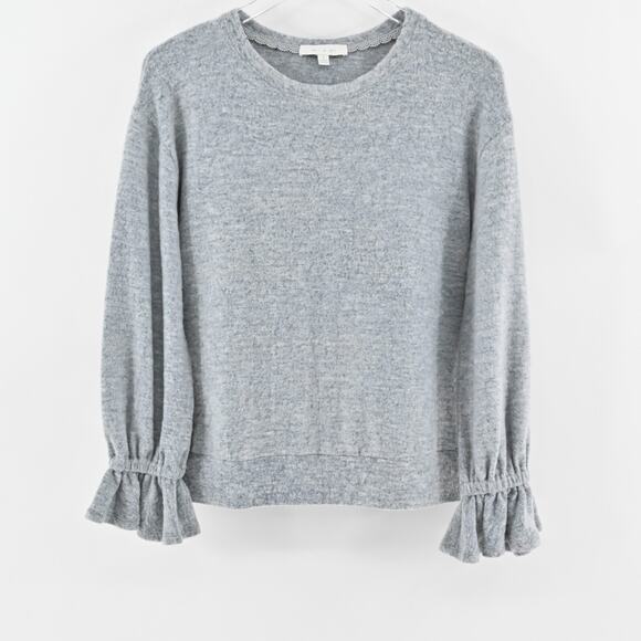 NWOT Anthropologie Sweater Eri Ali Sasha Hacci Top Gray SOFT Ruffle Cozy Size S - Picture 1 of 12